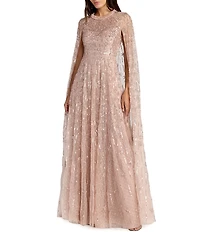 Mac Duggal Embellished Mesh Gown With Cape Sleeve