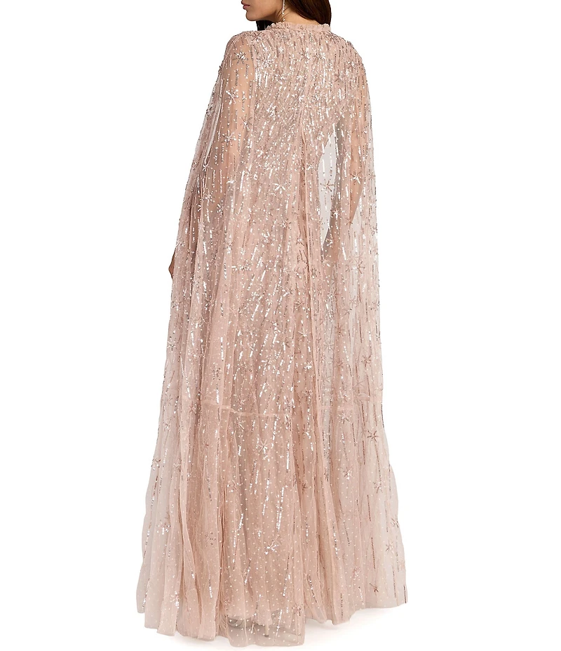 Mac Duggal Embellished Mesh Gown With Cape Sleeve