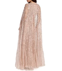 Mac Duggal Embellished Mesh Gown With Cape Sleeve