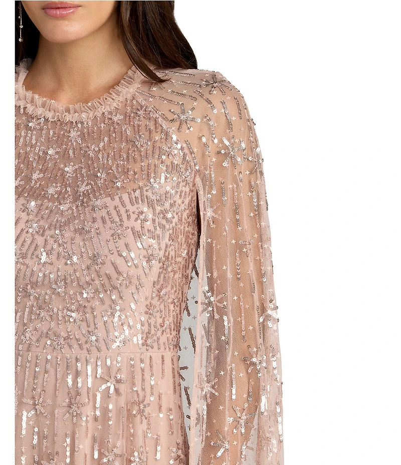 Mac Duggal Embellished Mesh Gown With Cape Sleeve