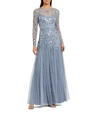Mac Duggal Embellished Mesh Long Sleeve Gown