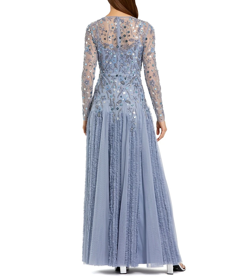 Mac Duggal Embellished Mesh Long Sleeve Gown