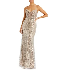 Mac Duggal Embellished Mesh Sleeveless Bustier Long Gown