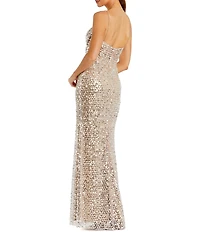 Mac Duggal Embellished Mesh Sleeveless Bustier Long Gown
