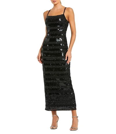 Mac Duggal Embellished Mesh Sleeveless Column Ankle Dress