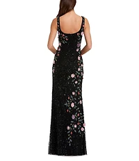 Mac Duggal Embellished Mesh Square Neck Sleeveless 3D Flower Gown