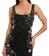 Mac Duggal Embellished Mesh Square Neck Sleeveless 3D Flower Gown