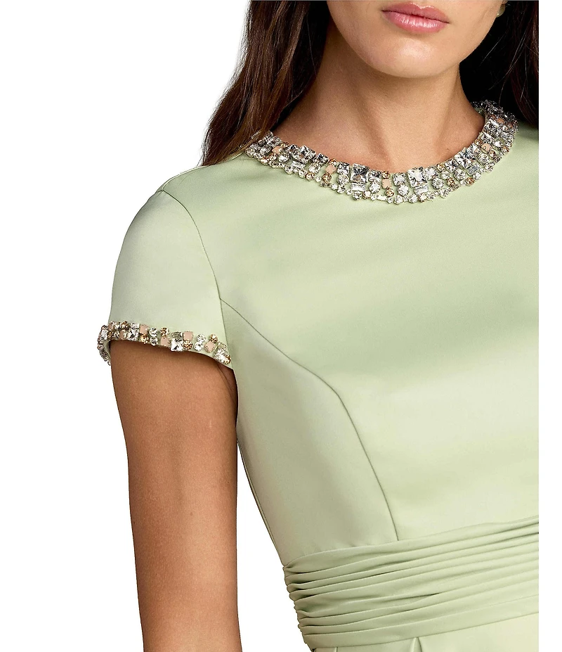 Mac Duggal Embellished Satin Cap Sleeve Long Gown With Pockets