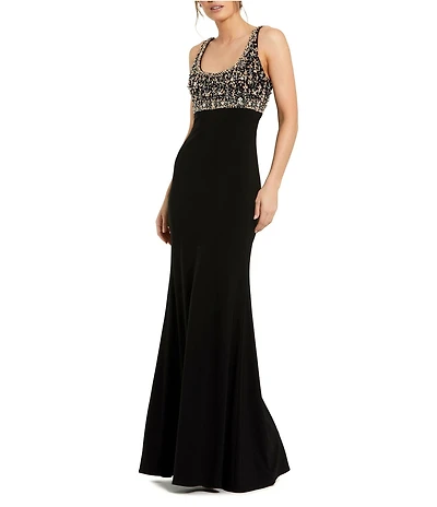 Mac Duggal Embellished Scoop Neck Fitted Jersey Gown