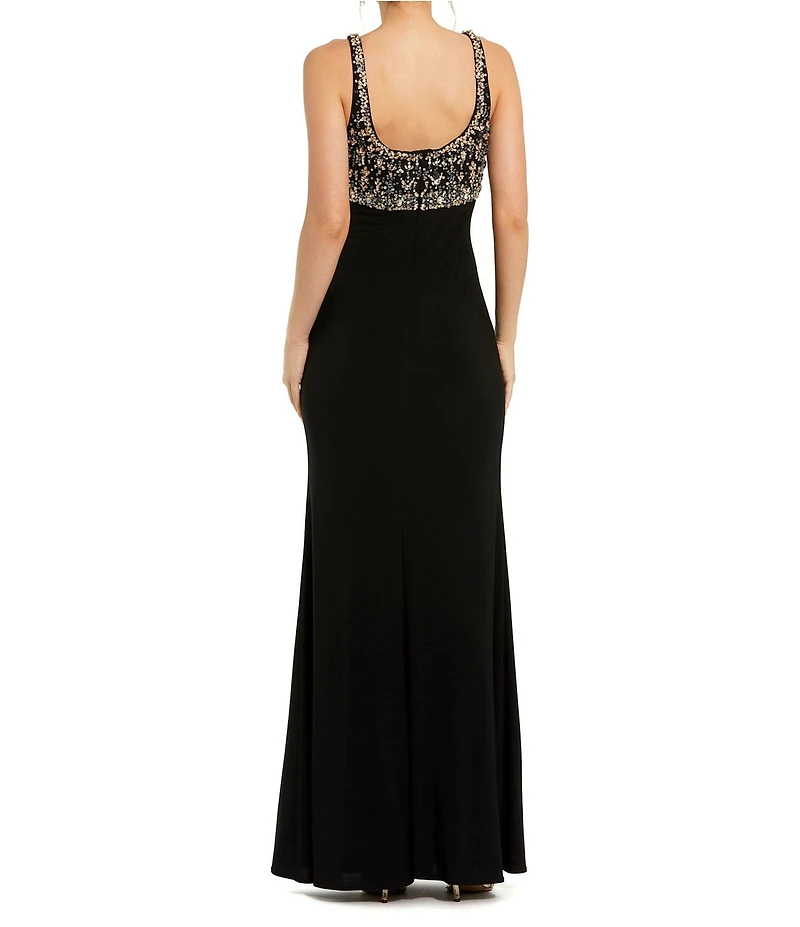 Mac Duggal Embellished Scoop Neck Fitted Jersey Gown