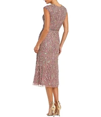 Mac Duggal Embellished Cap Sleeve High Neck Fitted Midi Dress