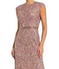 Mac Duggal Embellished Cap Sleeve High Neck Fitted Midi Dress