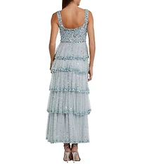 Mac Duggal Embellished Square Neck Sleeveless Ruffle Tiered Maxi Dress