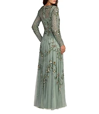 Mac Duggal Embellished Tulle Long Sleeve A Line Gown