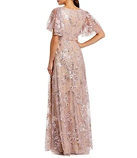 Mac Duggal Embellished V-Neck Butterfly Sleeve A-Line Gown