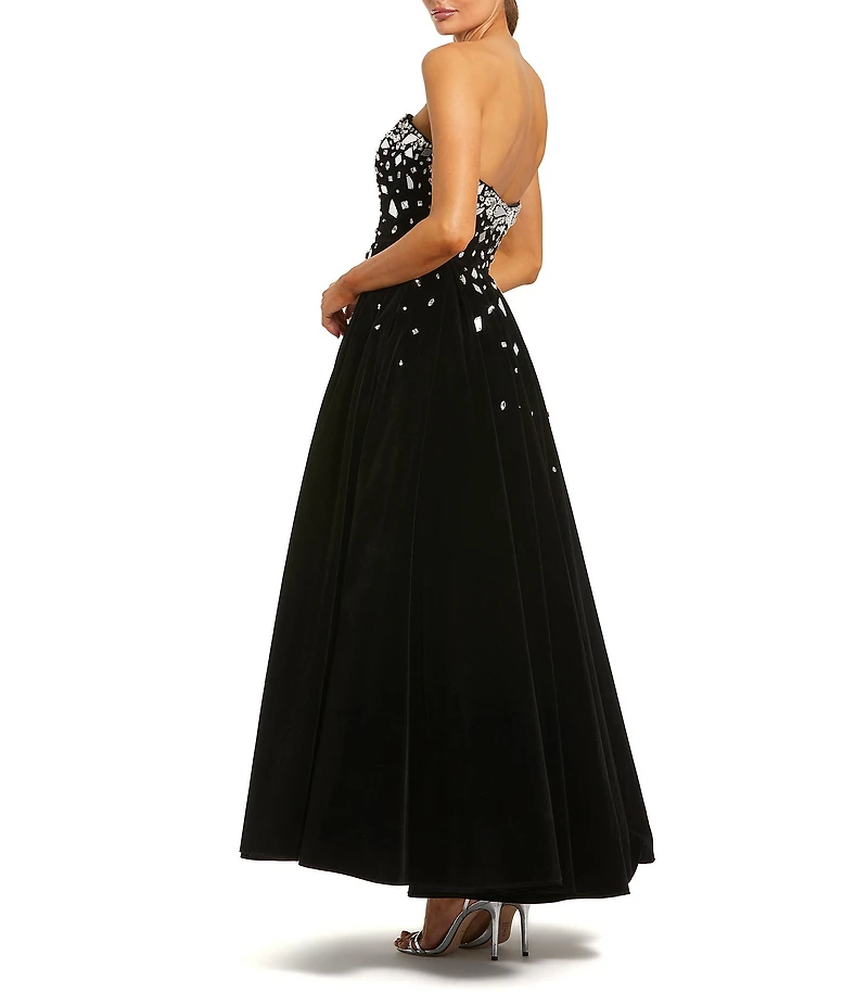 Mac Duggal Embellished Velvet Strapless A Line Ankle Dress