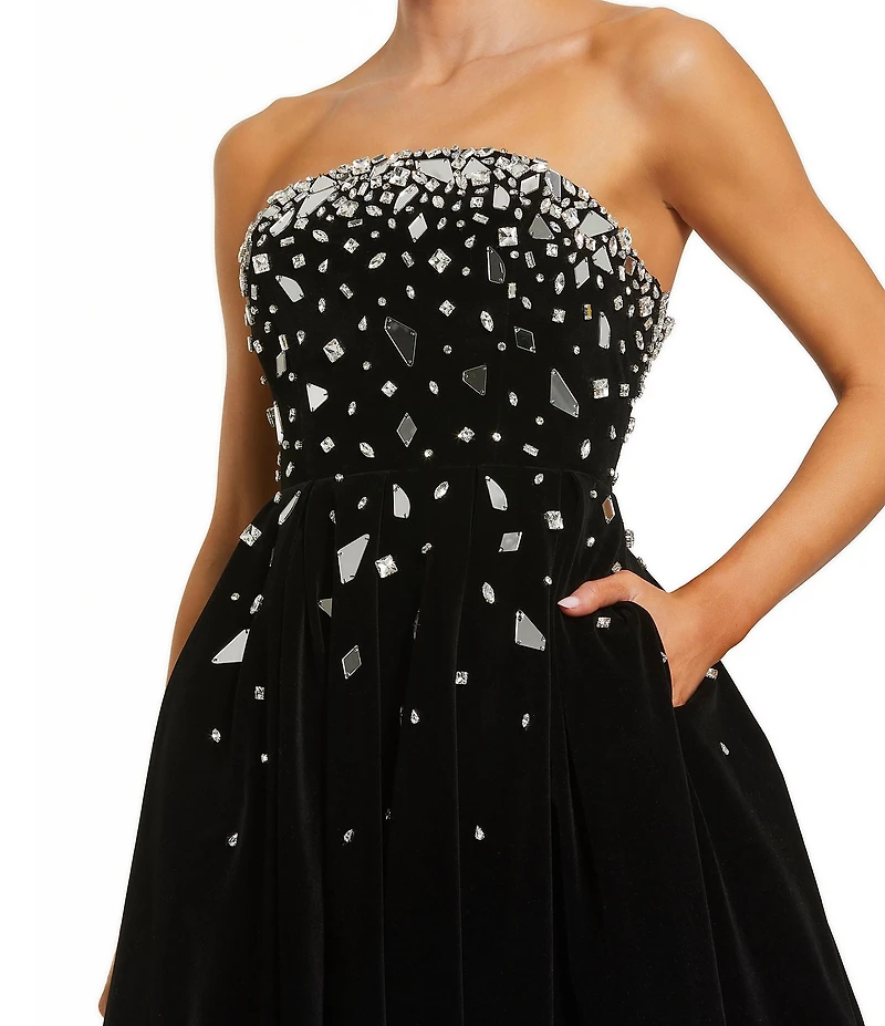 Mac Duggal Embellished Velvet Strapless A Line Ankle Dress
