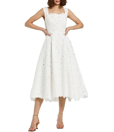 Mac Duggal Embroidered Floral A-Line Sleeveless Midi Dress