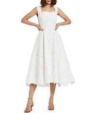 Mac Duggal Embroidered Floral A-Line Sleeveless Midi Dress