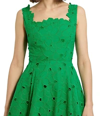 Mac Duggal Embroidered Floral A-Line Sleeveless Midi Dress