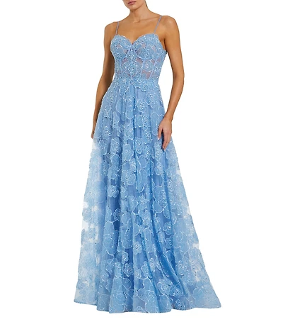 Mac Duggal Embroidered Floral Lace Sweetheart Neck Sleeveless Corset Mermaid Gown