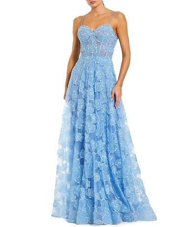 Mac Duggal Embroidered Floral Lace Sweetheart Neck Sleeveless Corset Mermaid Gown