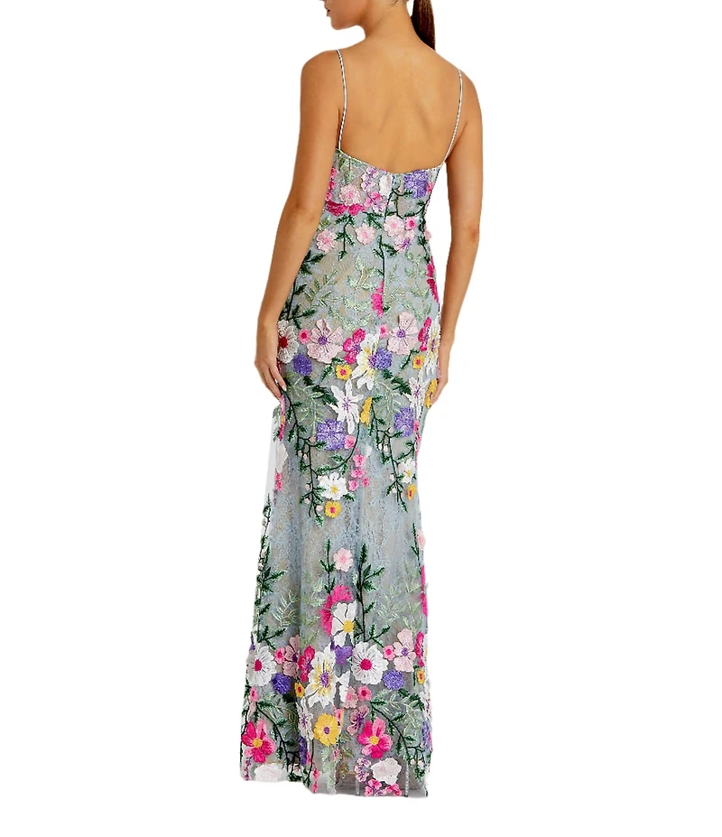 Mac Duggal Embroidered Floral Print Sweetheart Neck Sleeveless Mermaid Gown