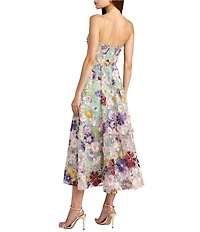 Mac Duggal Embroidered Floral Sleeveless Bustier Midi Dress