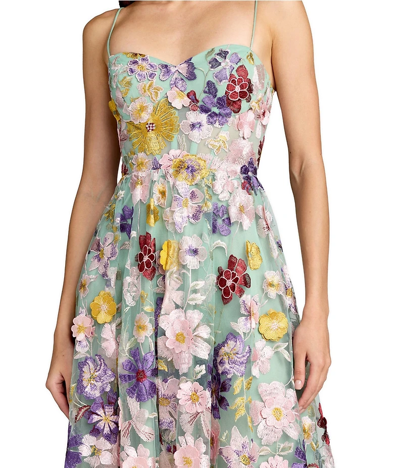 Mac Duggal Embroidered Floral Sleeveless Bustier Midi Dress