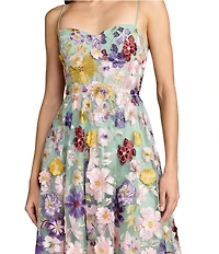 Mac Duggal Embroidered Floral Sleeveless Bustier Midi Dress