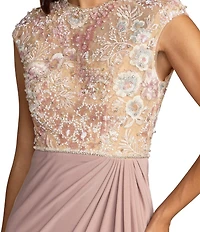 Mac Duggal Embroidered Jersey Cap Sleeve Column Gown