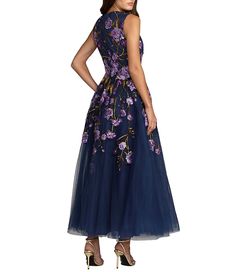 Mac Duggal Embroidered Mesh Sleeveless Ankle Length Dress