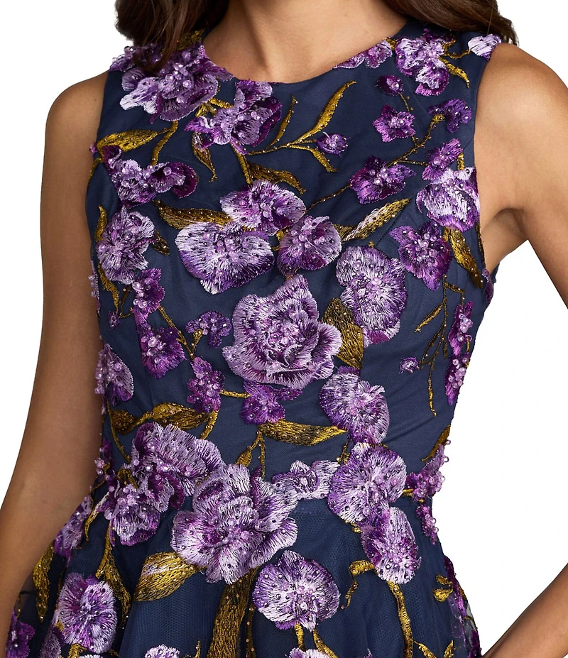 Mac Duggal Embroidered Mesh Sleeveless Ankle Length Dress