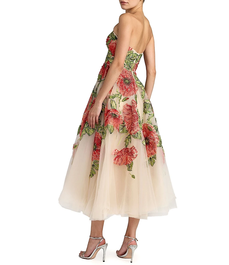 Mac Duggal Embroidered Mesh Strapless A Line Midi Dress