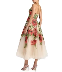 Mac Duggal Embroidered Mesh Strapless A Line Midi Dress