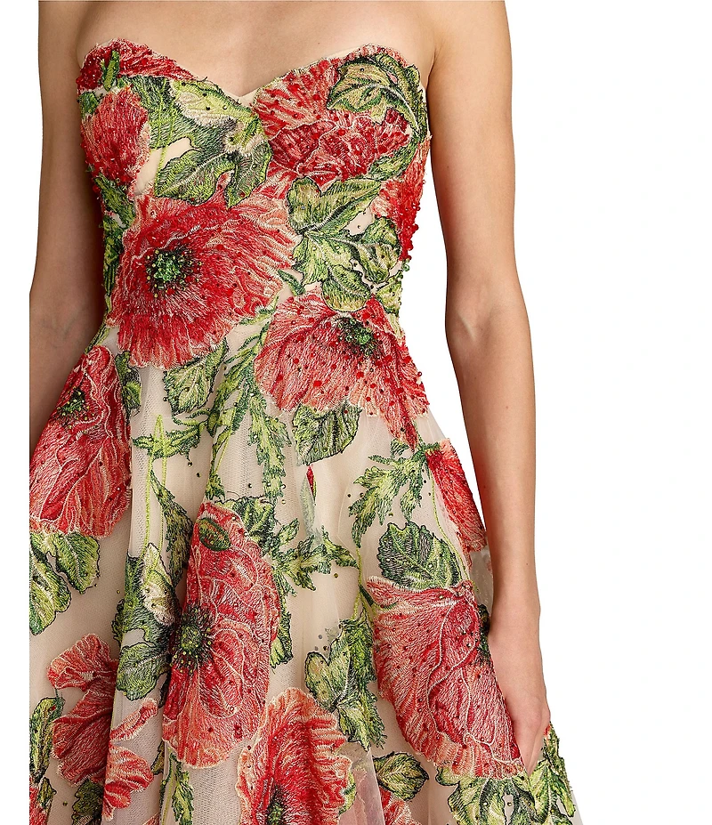 Mac Duggal Embroidered Mesh Strapless A Line Midi Dress
