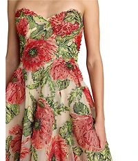 Mac Duggal Embroidered Mesh Strapless A Line Midi Dress