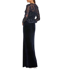 Mac Duggal Embroidered Peplum Velvet Skirt Gown