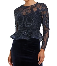 Mac Duggal Embroidered Peplum Velvet Skirt Gown