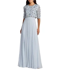 Mac Duggal Embroidered Sequin Chiffon Sweetheart Neck Side Slit Gown