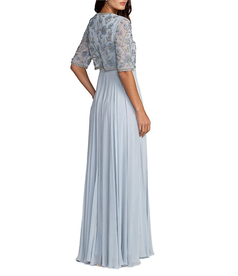 Mac Duggal Embroidered Sequin Chiffon Sweetheart Neck Side Slit Gown