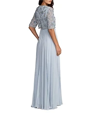 Mac Duggal Embroidered Sequin Chiffon Sweetheart Neck Side Slit Gown
