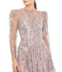 Mac Duggal Embroidered Sequin Illusion Crew Neck A-Line Gown