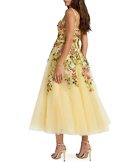 Mac Duggal Embroidered Tulle Midi Dress
