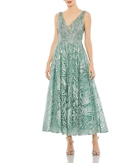 Mac Duggal Embroidered V-Neck Sleeveless Dress
