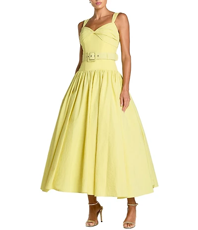 Mac Duggal Faille Sleeveless A-Line Belted Dress