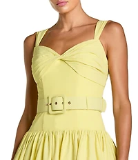 Mac Duggal Faille Sleeveless A-Line Belted Dress