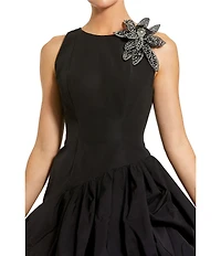 Mac Duggal Faille Sleeveless Bubble Hem Flower Mini Dress