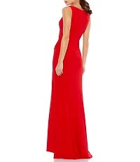 Mac Duggal Faux Wrap Thigh High Slit V-Neck Sleeveless Gown