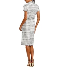 Mac Duggal Fitted Boucle Short Sleeve Button Up Midi Dress